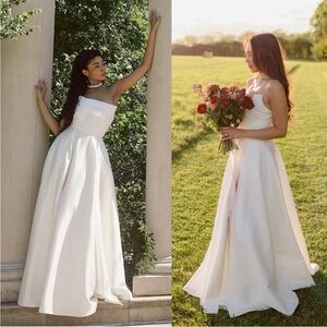 NWT SAU Lee X Revolve Heidi Strapless Gown White Bridal Long Dress Size 00